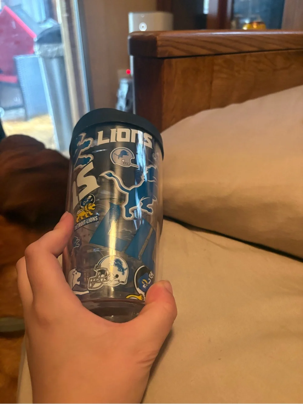NFL Detroit Lions Blue Clear Tumbler with Yellow Logo